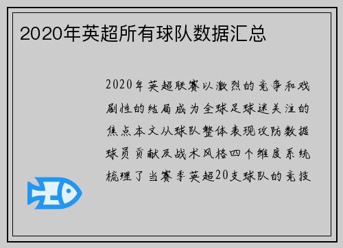 2020年英超所有球队数据汇总