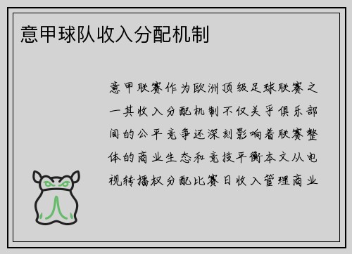 意甲球队收入分配机制